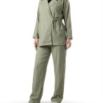 Bağlama Detaylı Haki Gömlek Pantolon Takım
