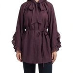 Fular Yaka Kuşaklı Mürdüm Tunik