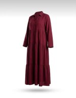 Uzun Kollu Bordo Salaş Maxi Elbise - Görsel 2