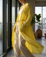Bağlama Detaylı Cepli Sarı Kimono Kap