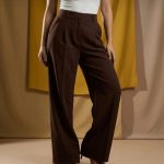 Yüksek Bel Kahverengi Palazzo Pantolon