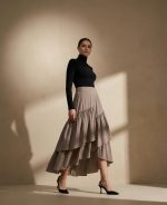 Tencel Kumaş Katlı Midi Etek - Görsel 2